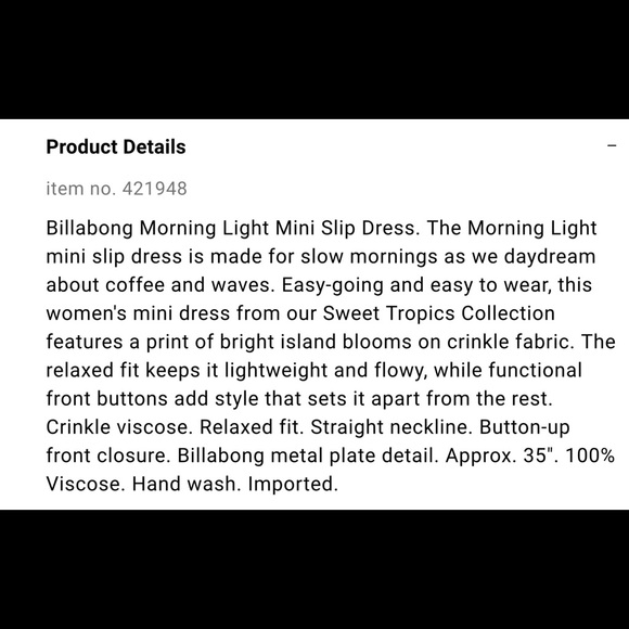 HP! NWT Billabong Morning Light Mini Slip Dress - Picture 9 of 10